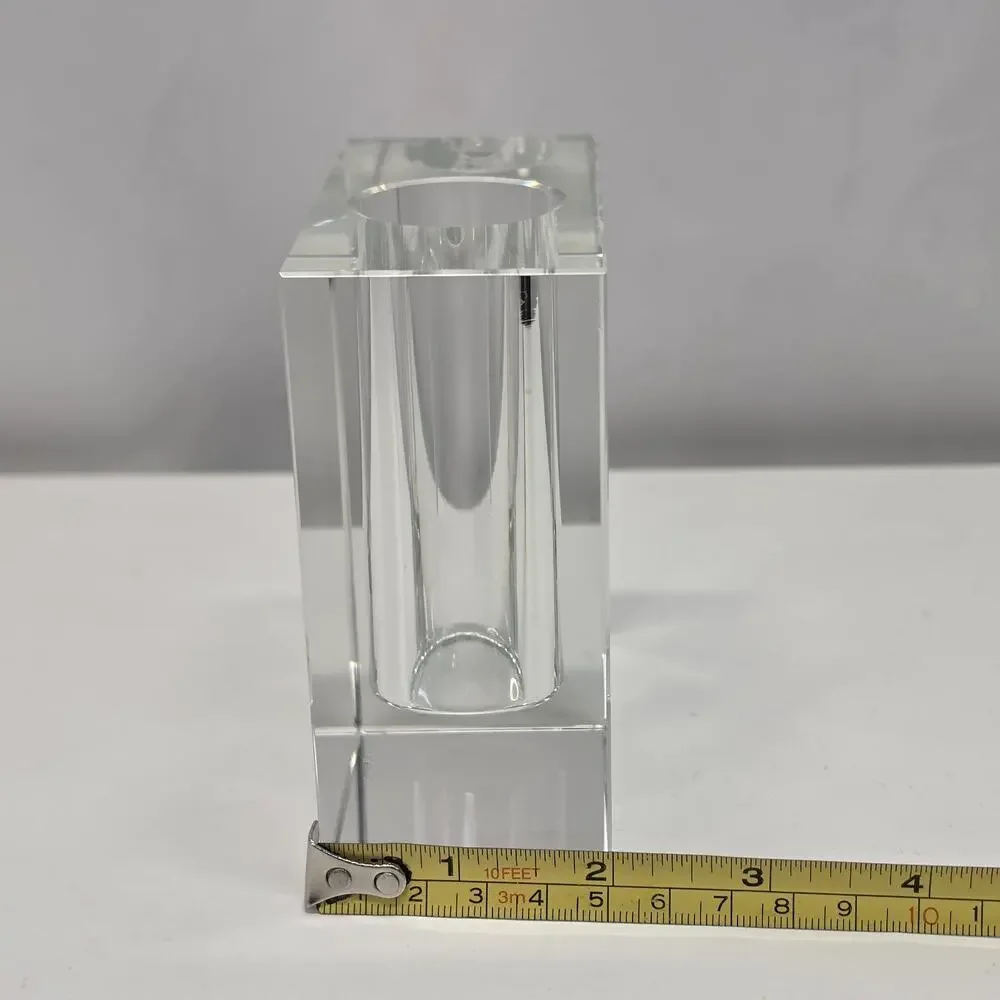 Vintage MCM Tizo Design Bud Vase Crystal Rectangular Minimalist Heavy Glass Art