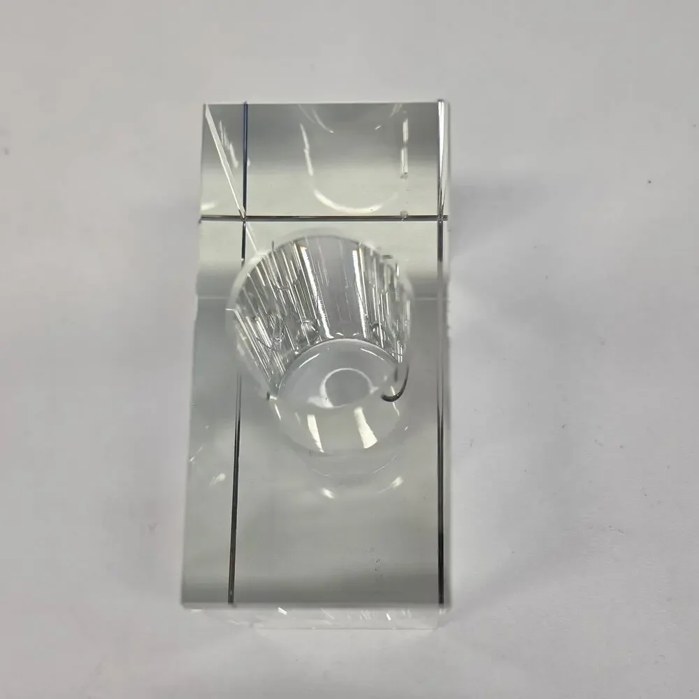 Vintage MCM Tizo Design Bud Vase Crystal Rectangular Minimalist Heavy Glass Art
