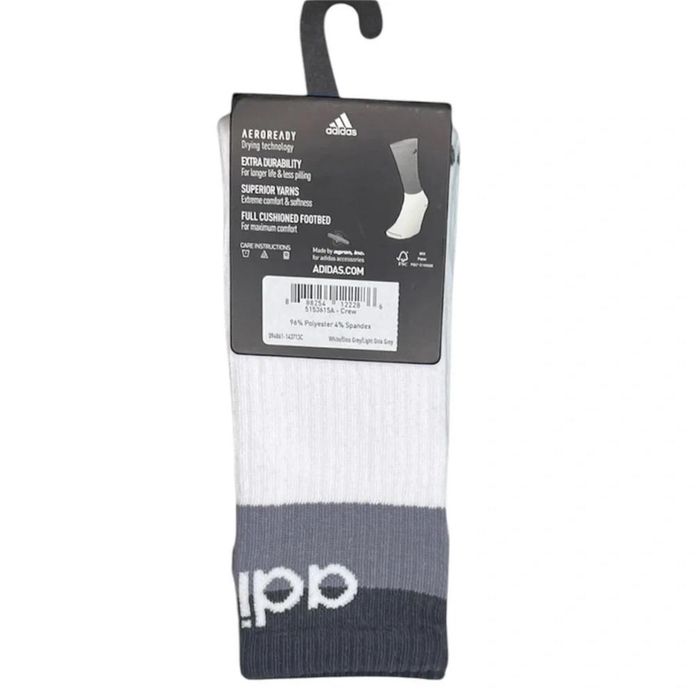 Adidas Men's Cushioned Crew Socks - White and Gray - 3pk - Size 6-12