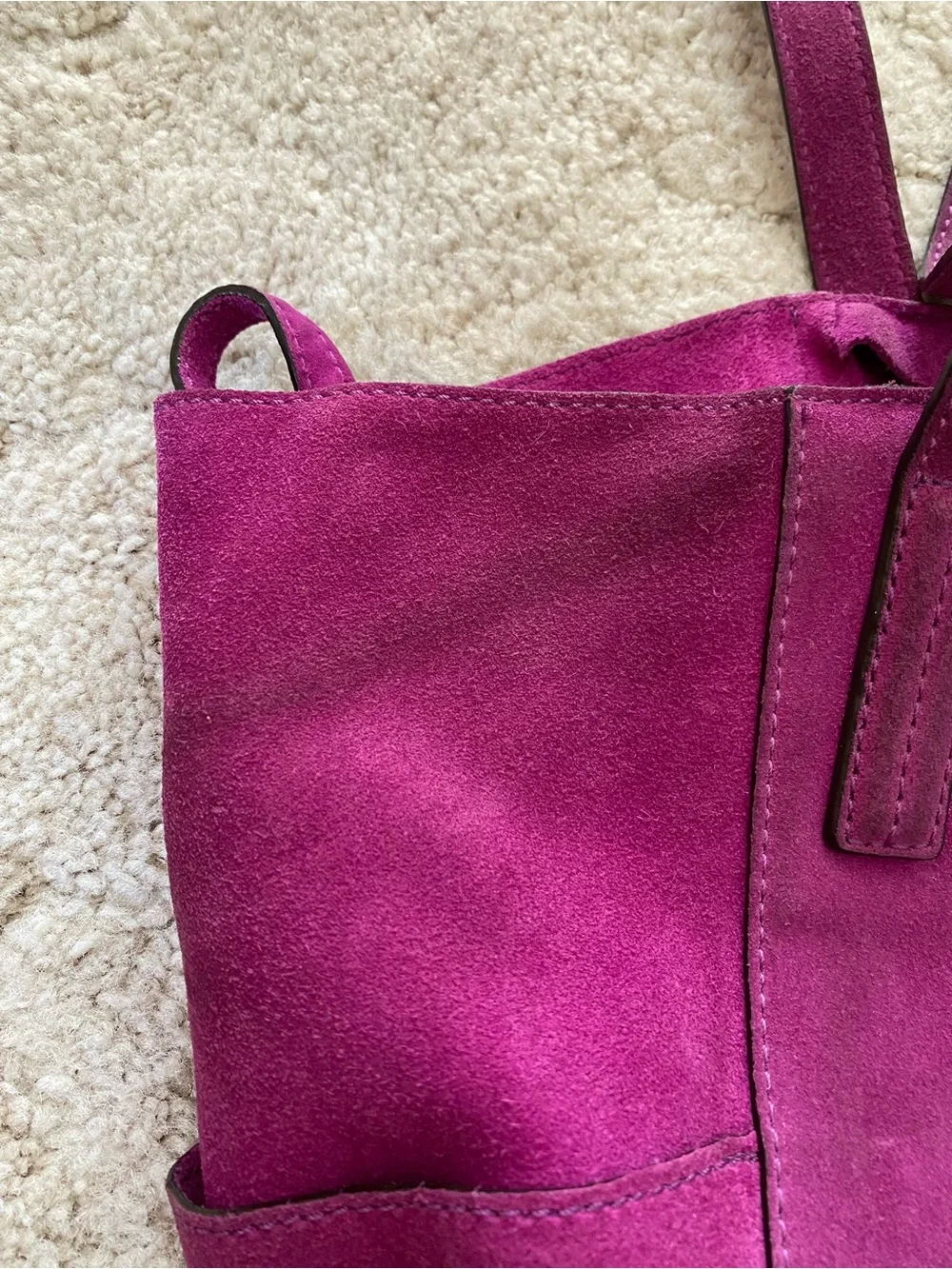 Michael Kors Suede Tote in fuchsia with MK Charm