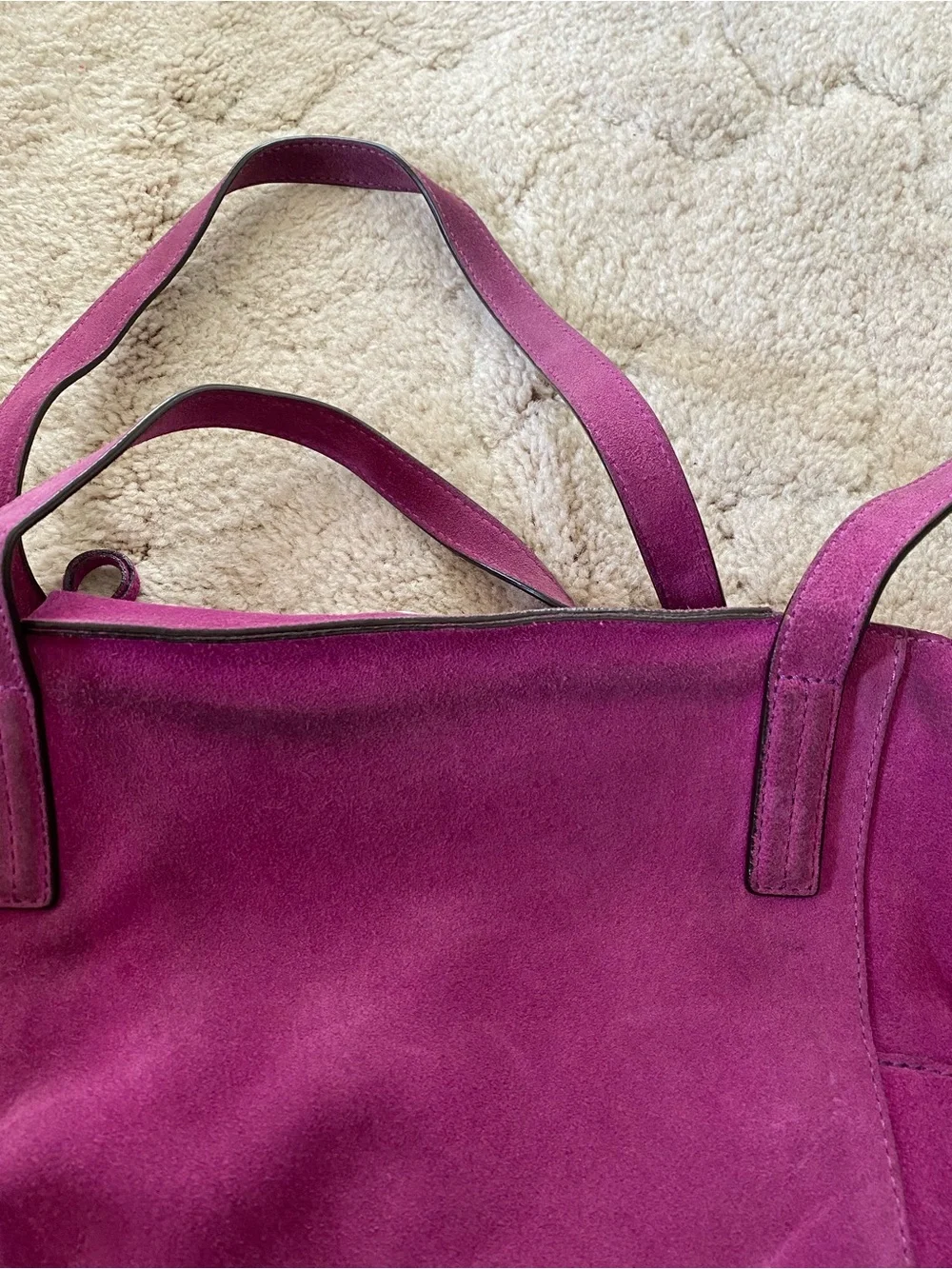 Michael Kors Suede Tote in fuchsia with MK Charm