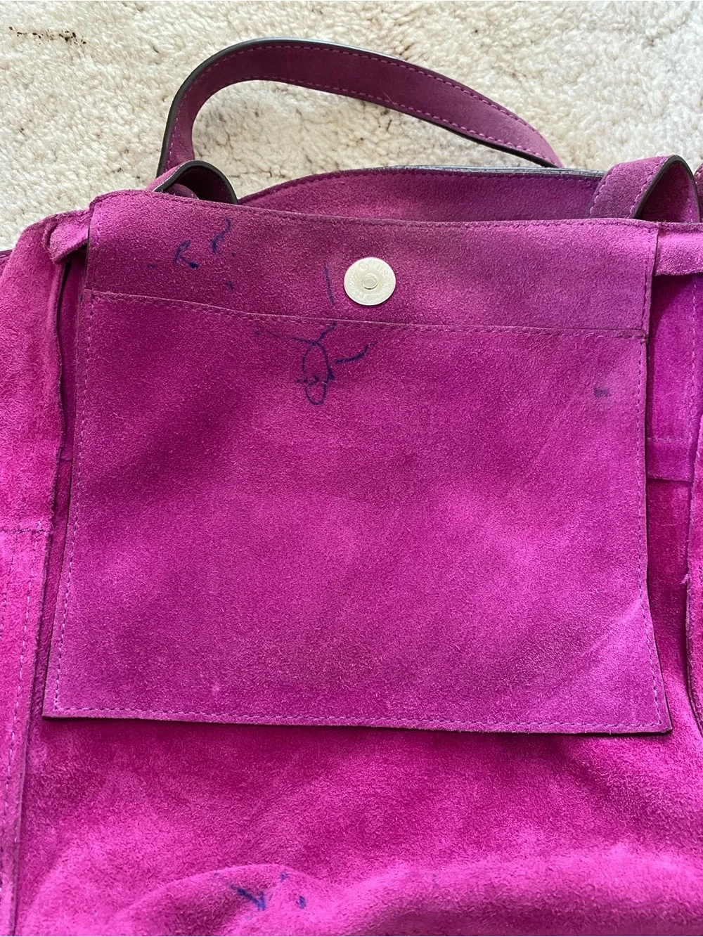 Michael Kors Suede Tote in fuchsia with MK Charm