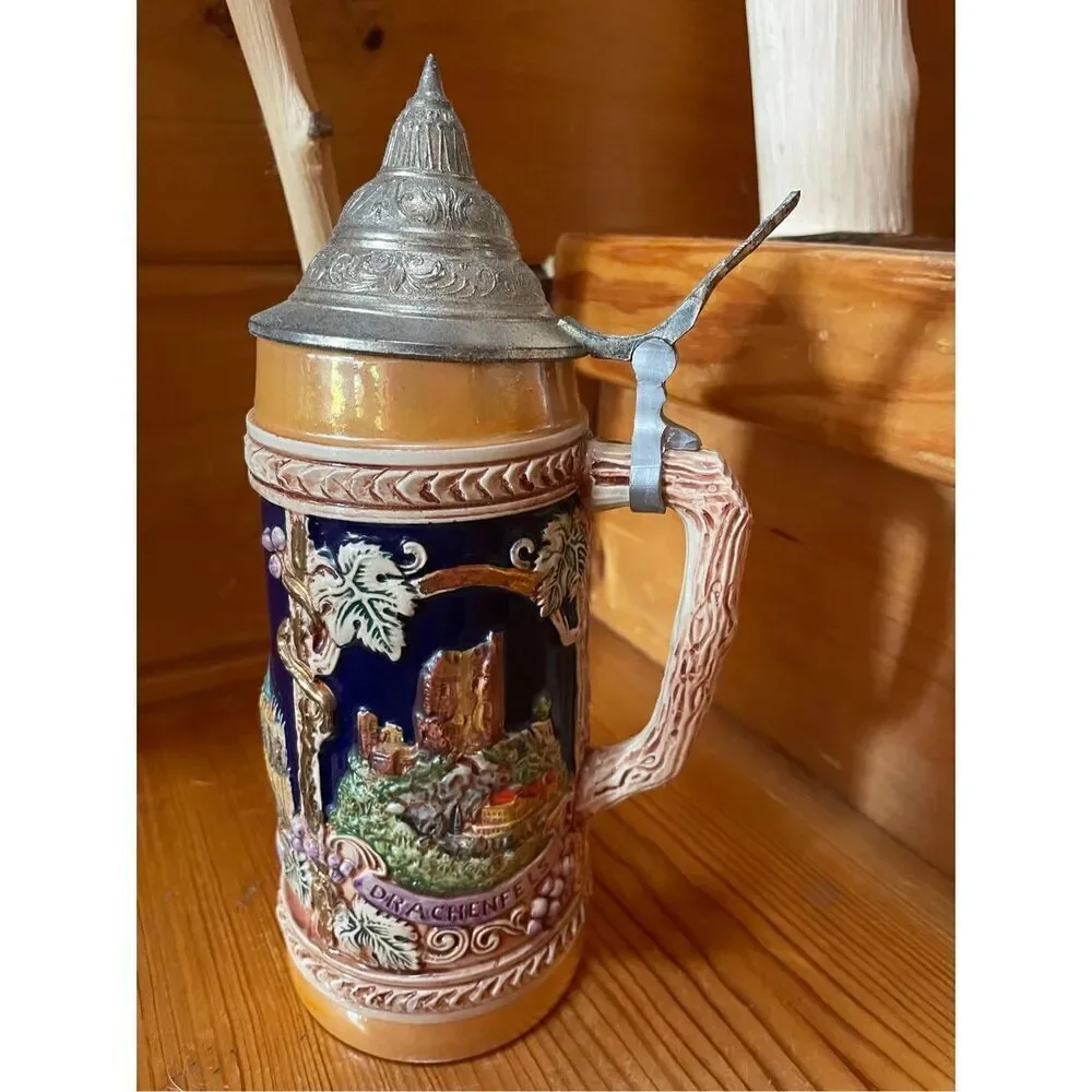 VINTAGE GERMAN LIDDED TALL BEER MUG STEIN KOLN