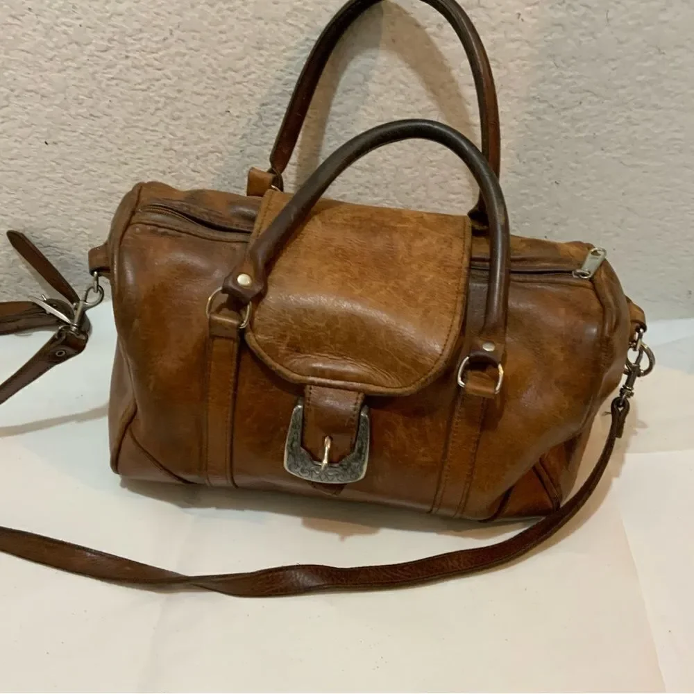 Vintage Navasota leather  satchel Bag brown strap front buckle