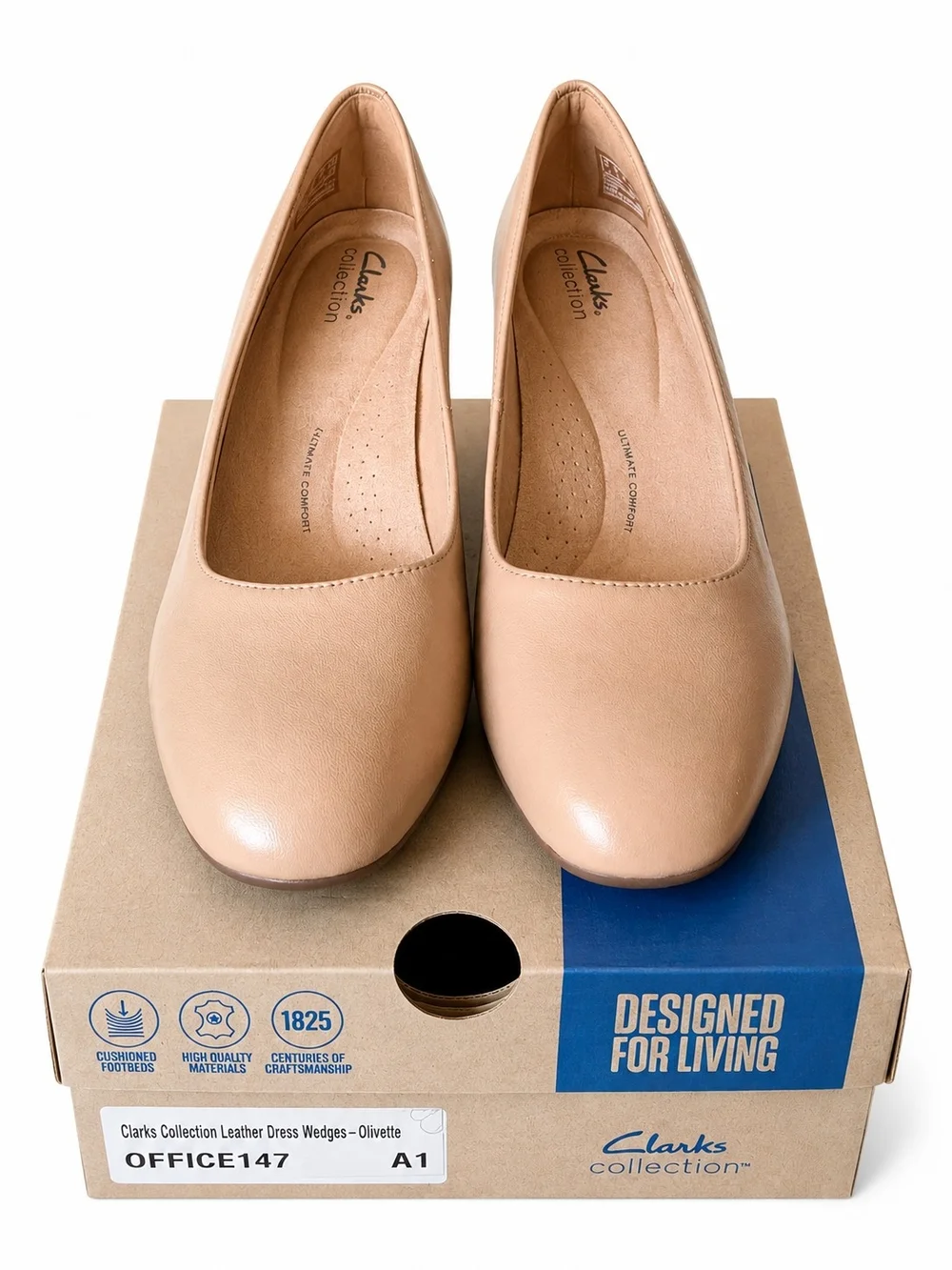 Clarks Collection Nude Patent Leather Wedge Pumps Womens 7-11 NIB Comfort