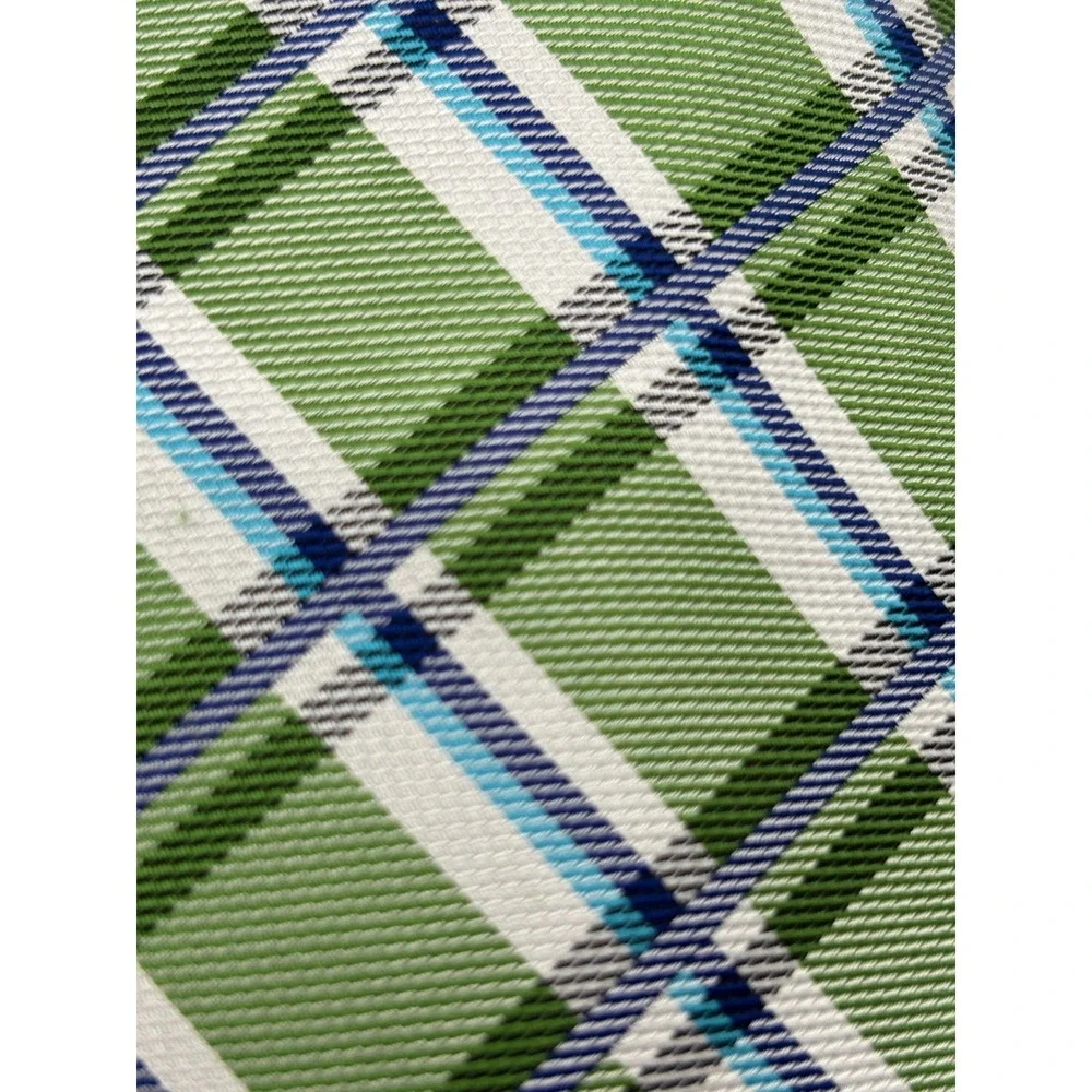 Saddlebred Men's Silk Tie Green Blue White Plaid Handcrafted NWT $45 Retail