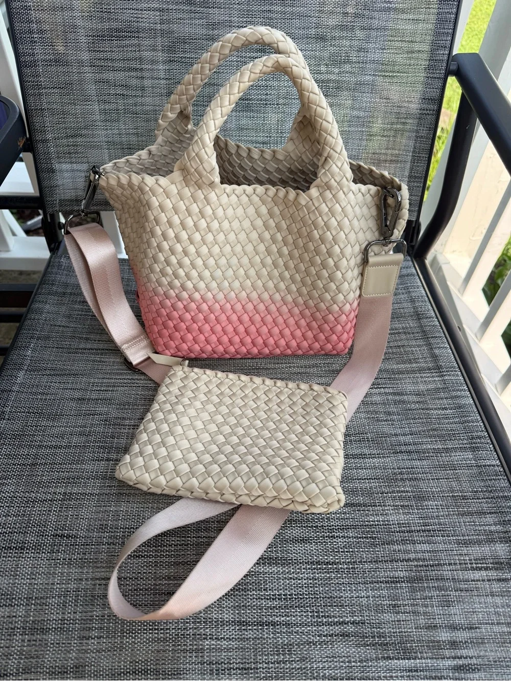 Naghedi Woven small tote NWOT & pouch