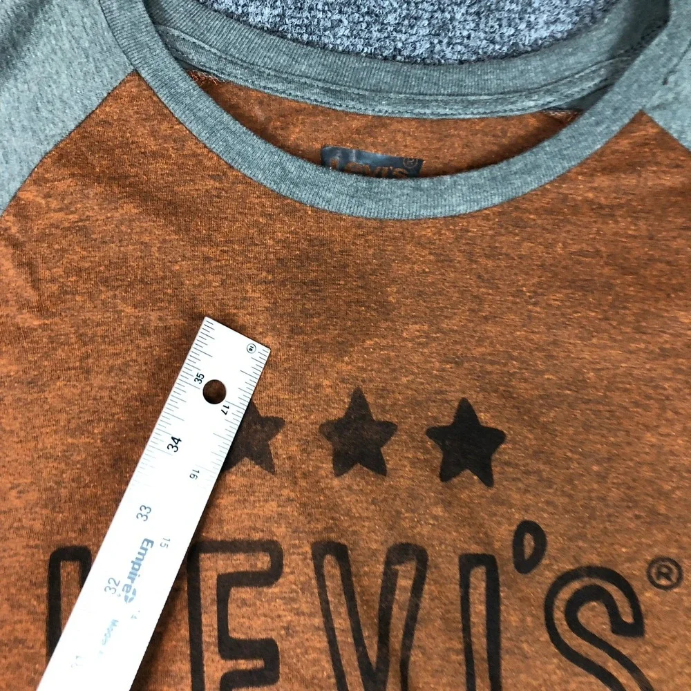 LEVIS BUILT STRONG EST 1873 Raglan Long Sleeve T Shirt Mens XL Orange‎ Gray