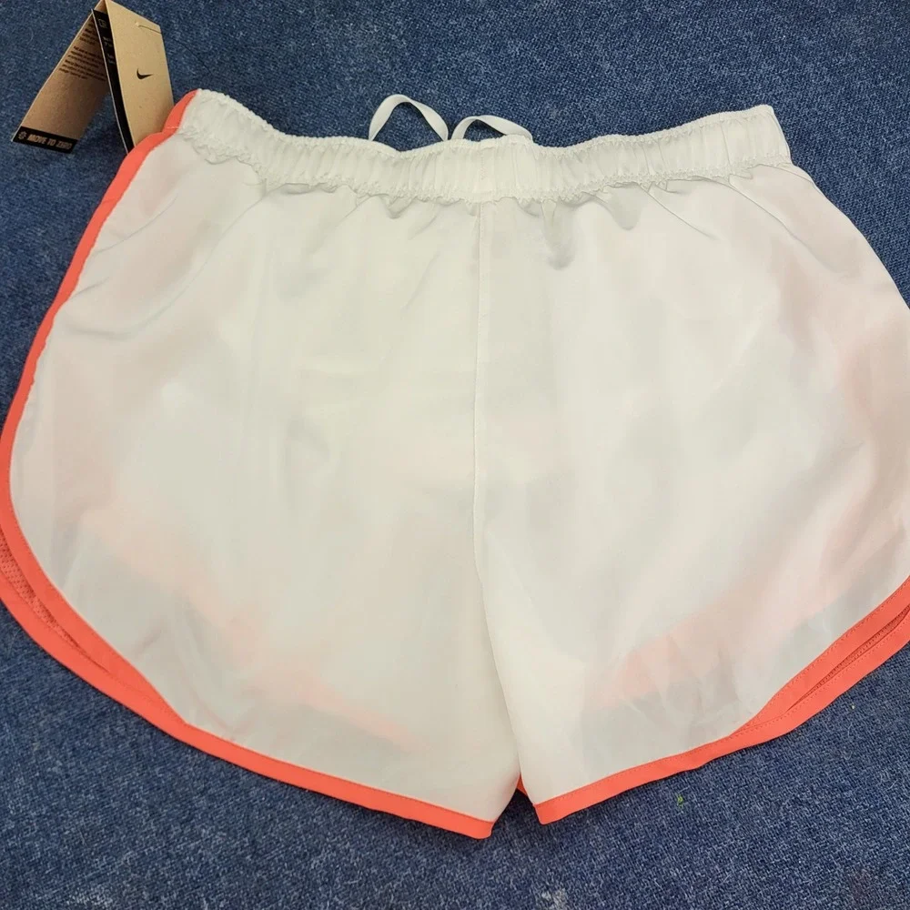 Nike Tempo Dri Fit Womens Med 2 pack White Coral 3 Inch Running Shorts NEW