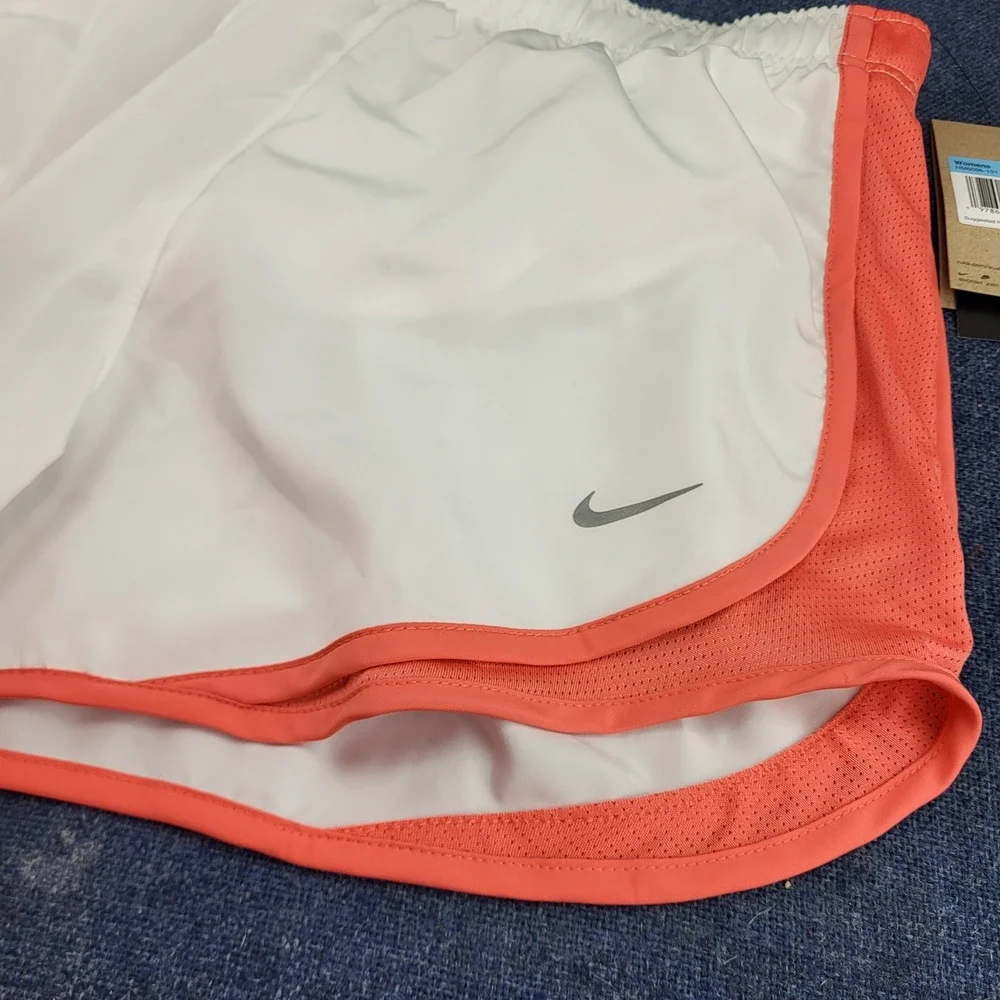 Nike Tempo Dri Fit Womens Med 2 pack White Coral 3 Inch Running Shorts NEW