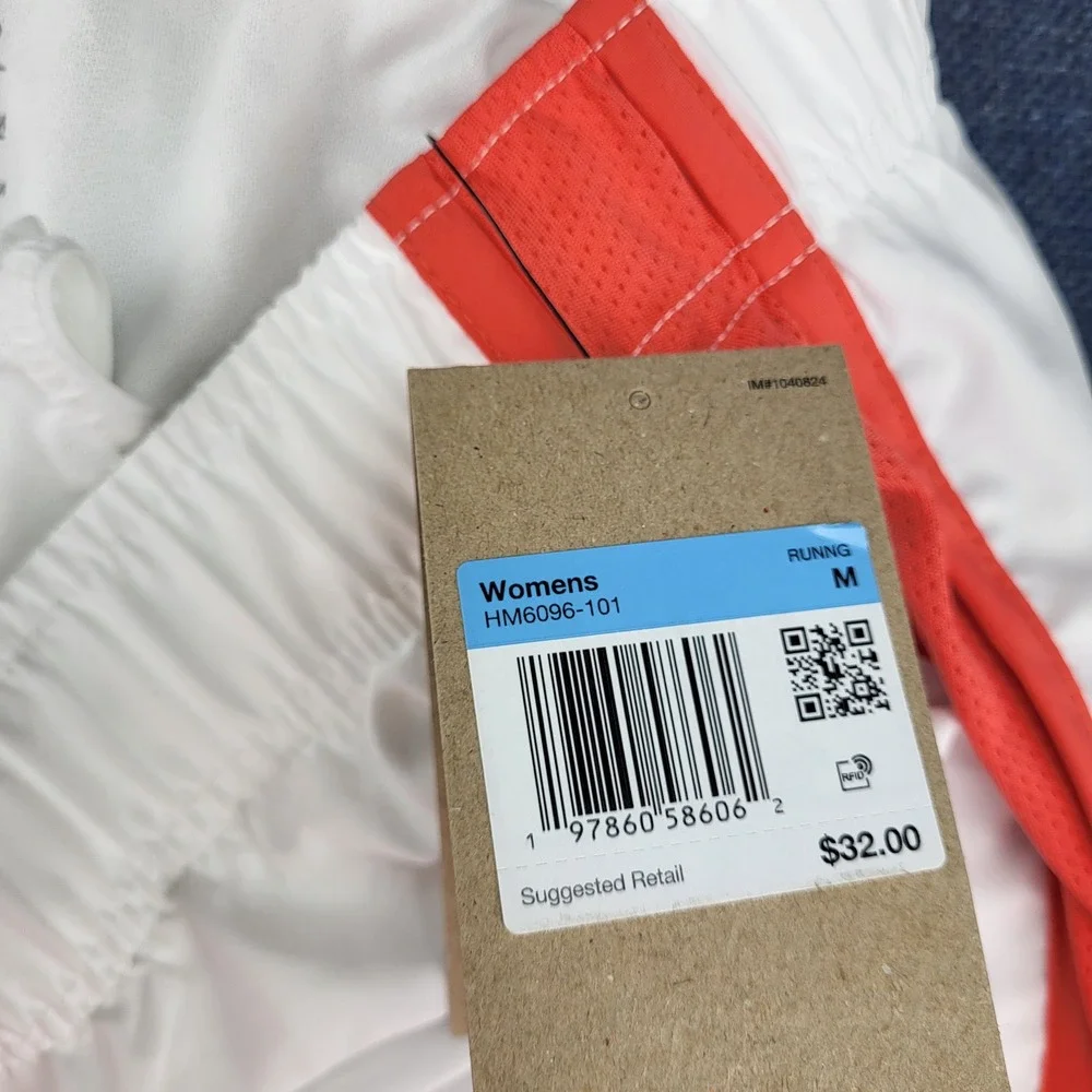 Nike Tempo Dri Fit Womens Med 2 pack White Coral 3 Inch Running Shorts NEW