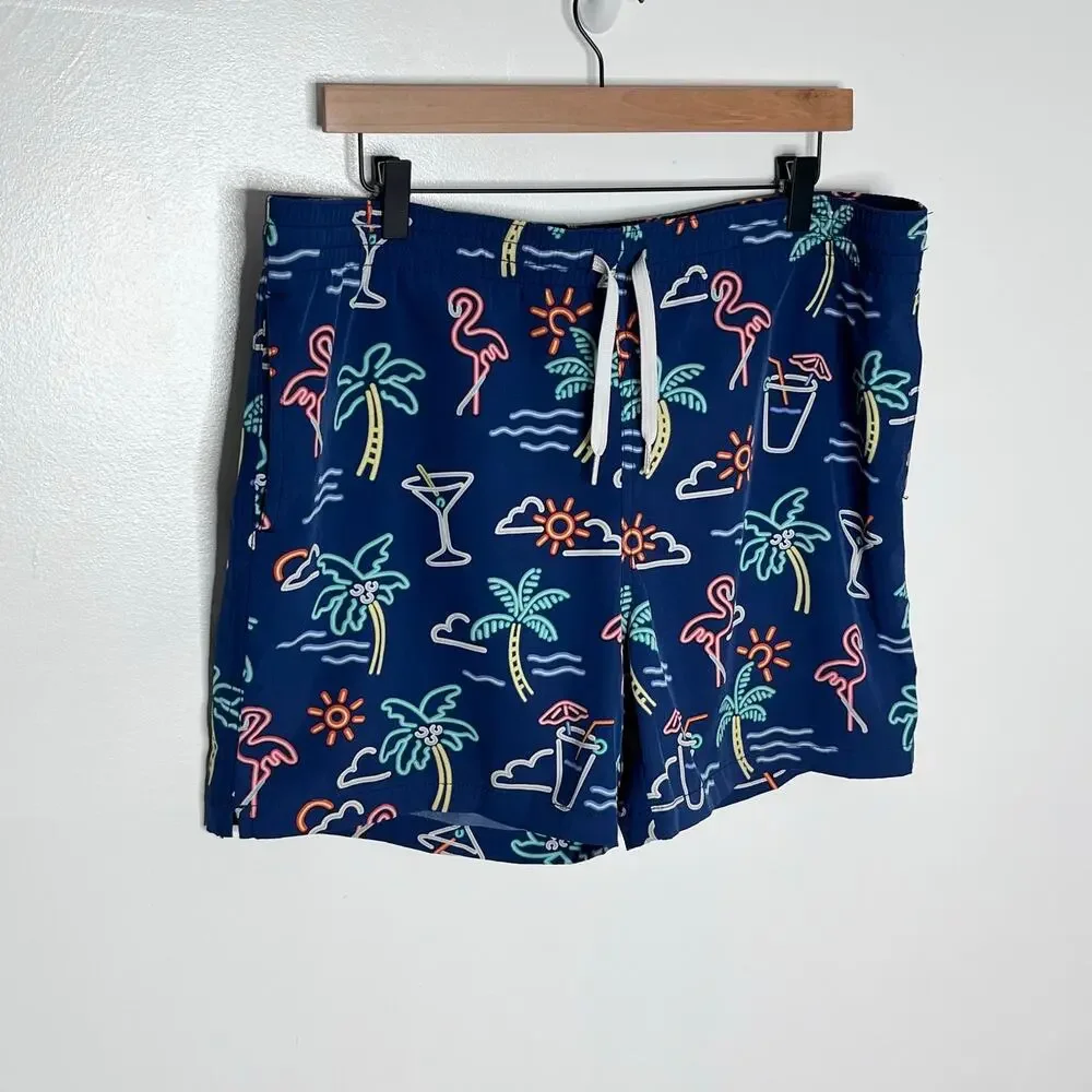 Chubbies Neon Flamingo Palm Tree Swim Trunks Men’s Large Blue