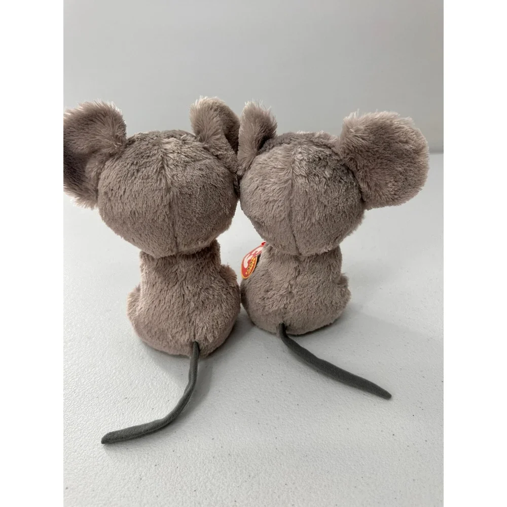 Ty Beanie Boos Squeaker Mouse Plush Lot 2 Grey Pink Cheese Stuffed Animal 6 in