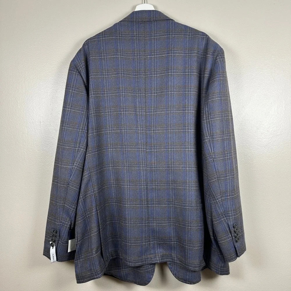 Stafford Men's 52R Sport Coat Gray Multi Plaid Wool‎ Blend Classic Fit Blazer