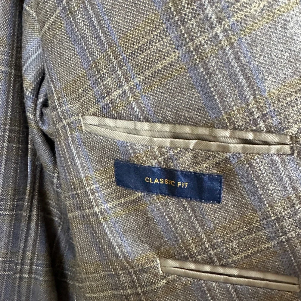 Stafford Men's 52R Sport Coat Gray Multi Plaid Wool‎ Blend Classic Fit Blazer