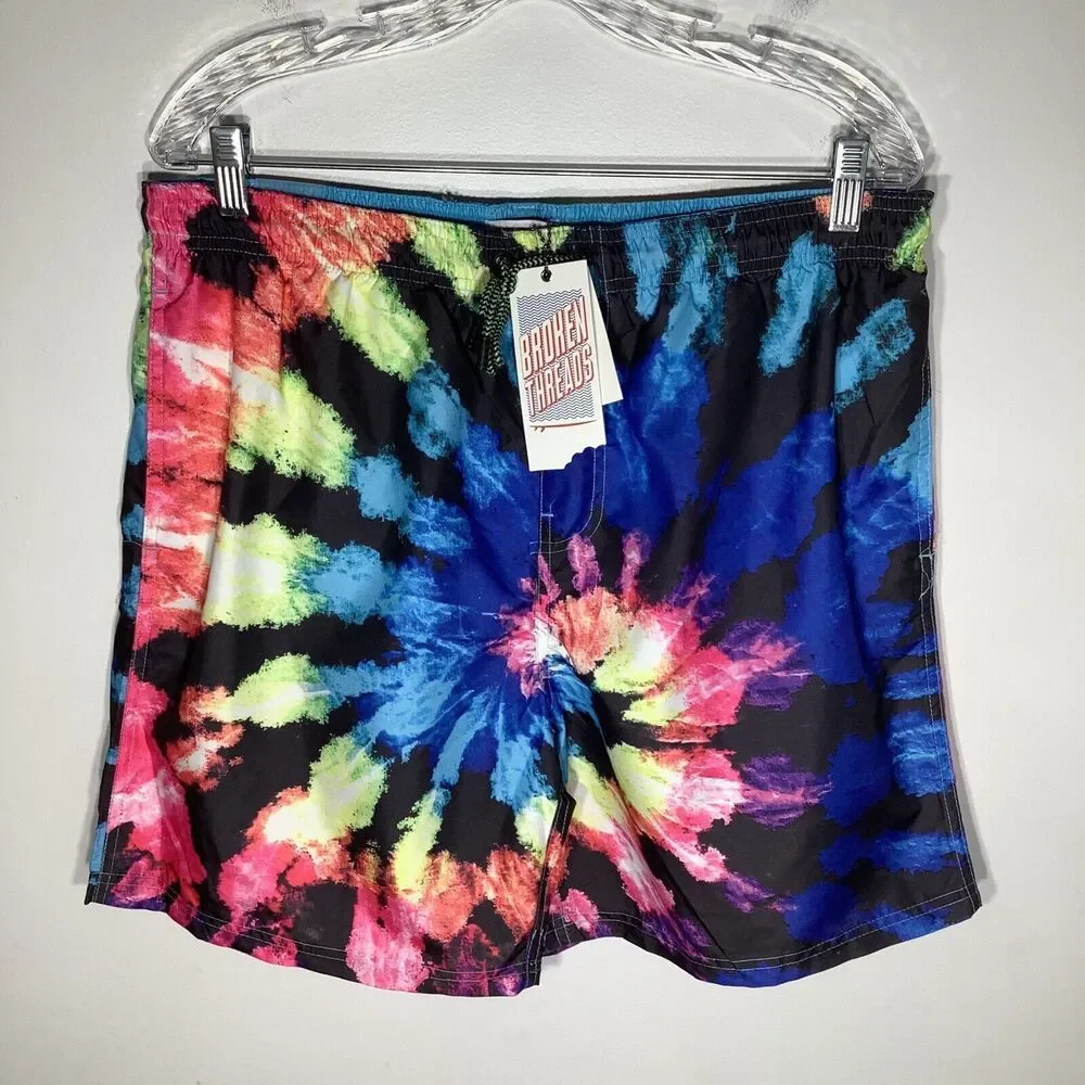 Broken Threads Mens Swim Trunks Black Multi Swirl Size Medium‎ NWT