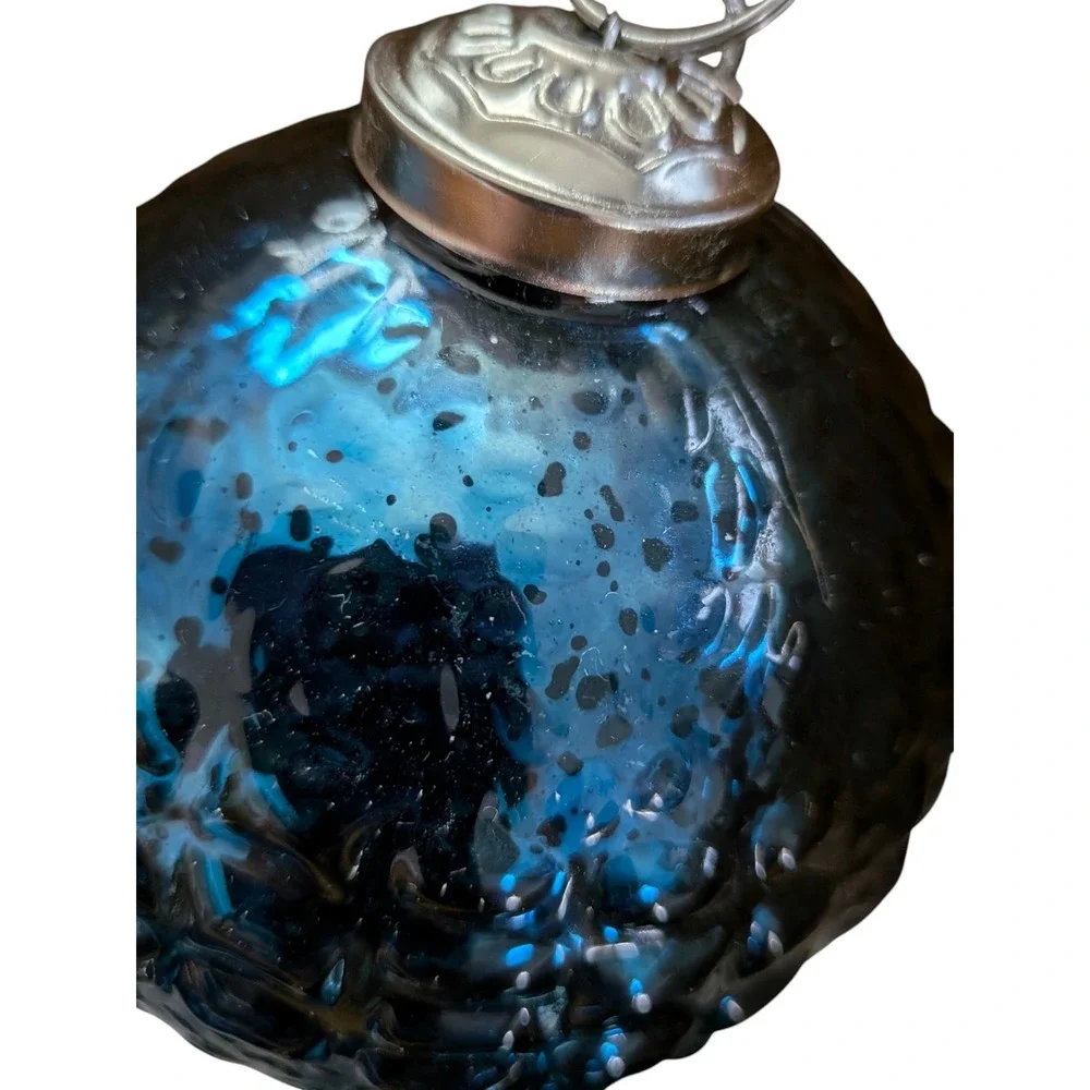 Blue Mercury Glass Christmas Ornaments Set of 4 Textured Teardrop Round Holiday