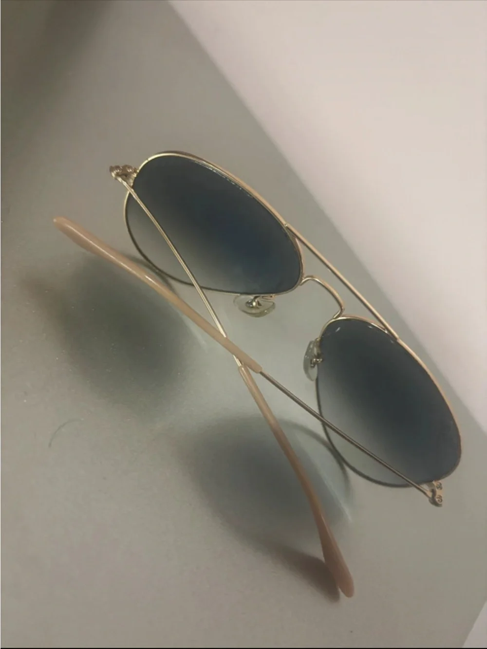 Ray-Ban Gold Frame Aviator Sunglasses with Blue Gradient Lenses