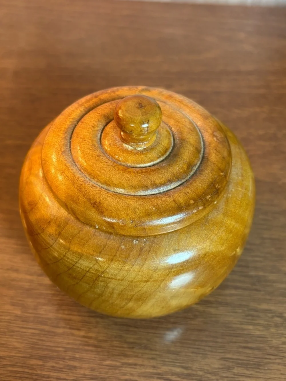 Hand-Turned Wooden Trinket Jar - Honey Amber Finish Vintage