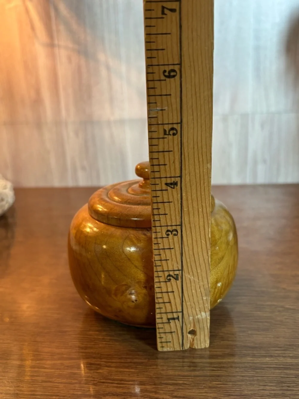 Hand-Turned Wooden Trinket Jar - Honey Amber Finish Vintage