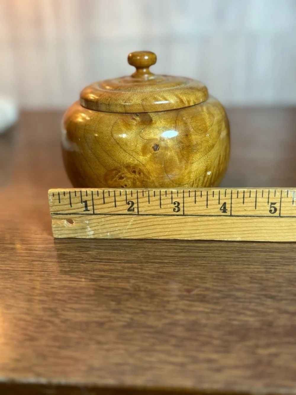 Hand-Turned Wooden Trinket Jar - Honey Amber Finish Vintage