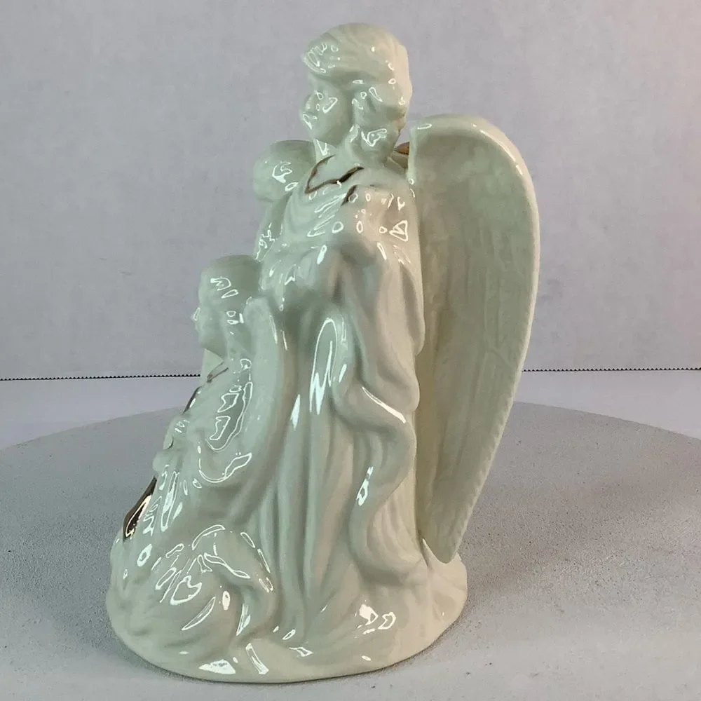 Angel Trio Ceramic Candle Holder White/Gold Christmas Home Decore 6”
