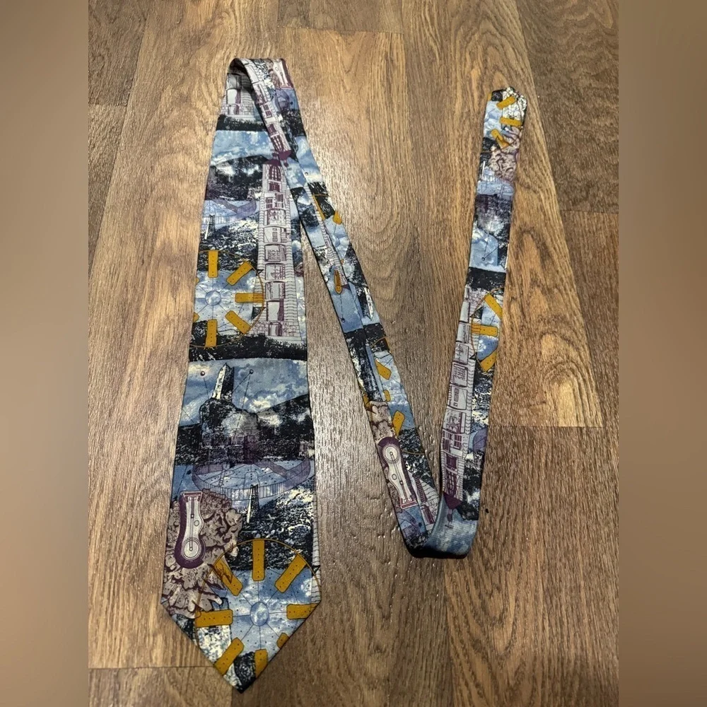 Structure Vintage Abstract Building 100% Silk Men’s Ties - Lot of 2