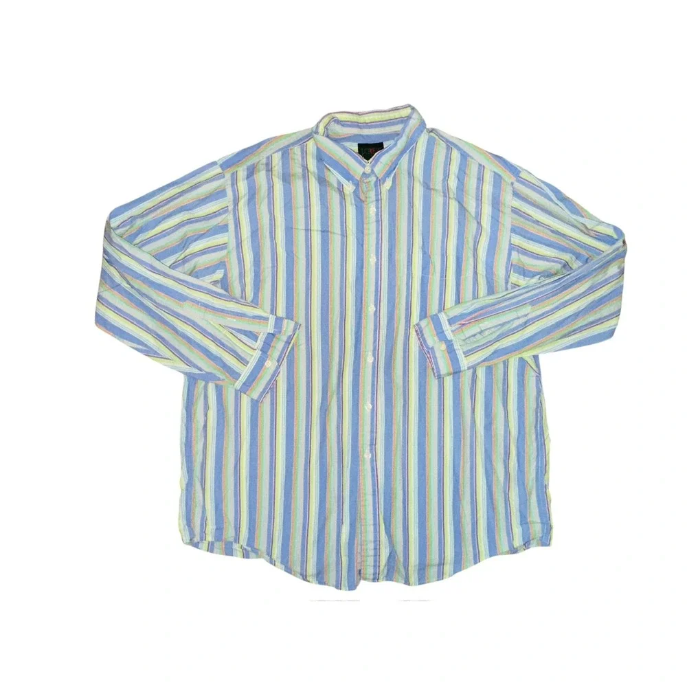 Vtg J. Crew Striped Button Down‎ Shirt Long Sleeve  XL Red Man Oarsman Hong Kong