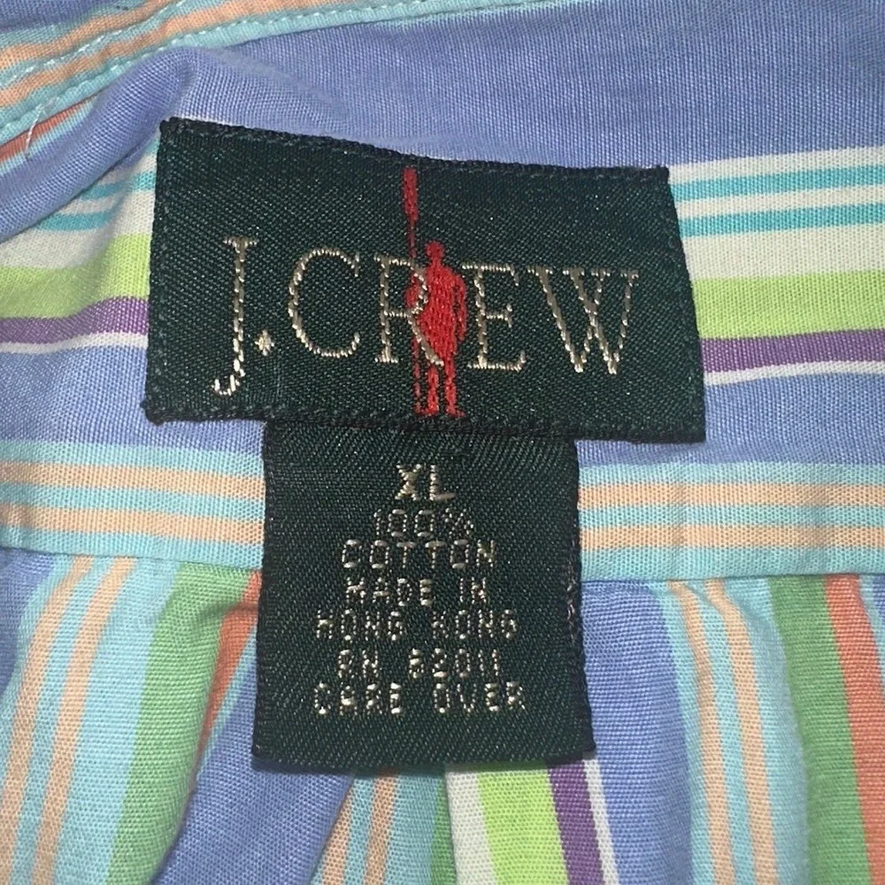 Vtg J. Crew Striped Button Down‎ Shirt Long Sleeve  XL Red Man Oarsman Hong Kong