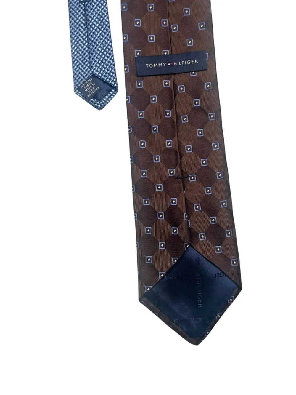 Tommy Hilfiger Brown Blue Geometric Silk Tie Classic Men's Necktie 3.5