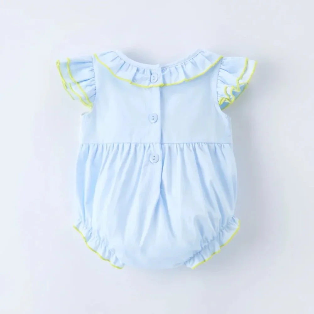 Boutique Easter Bunny Rabbit Baby Girls Embroidered Smocked Romper Jumpsuit