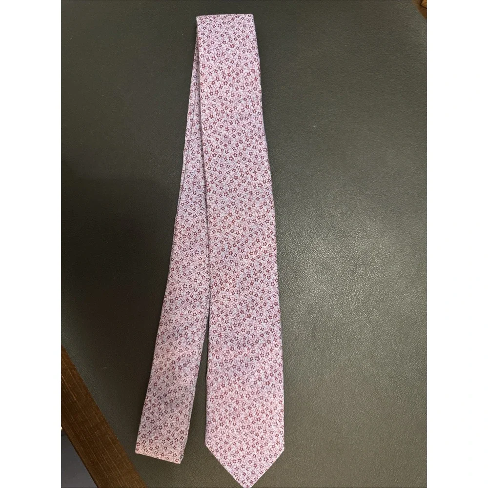 perry ellis portfolio tie 100% Cotton Maroon With Purple Flowers