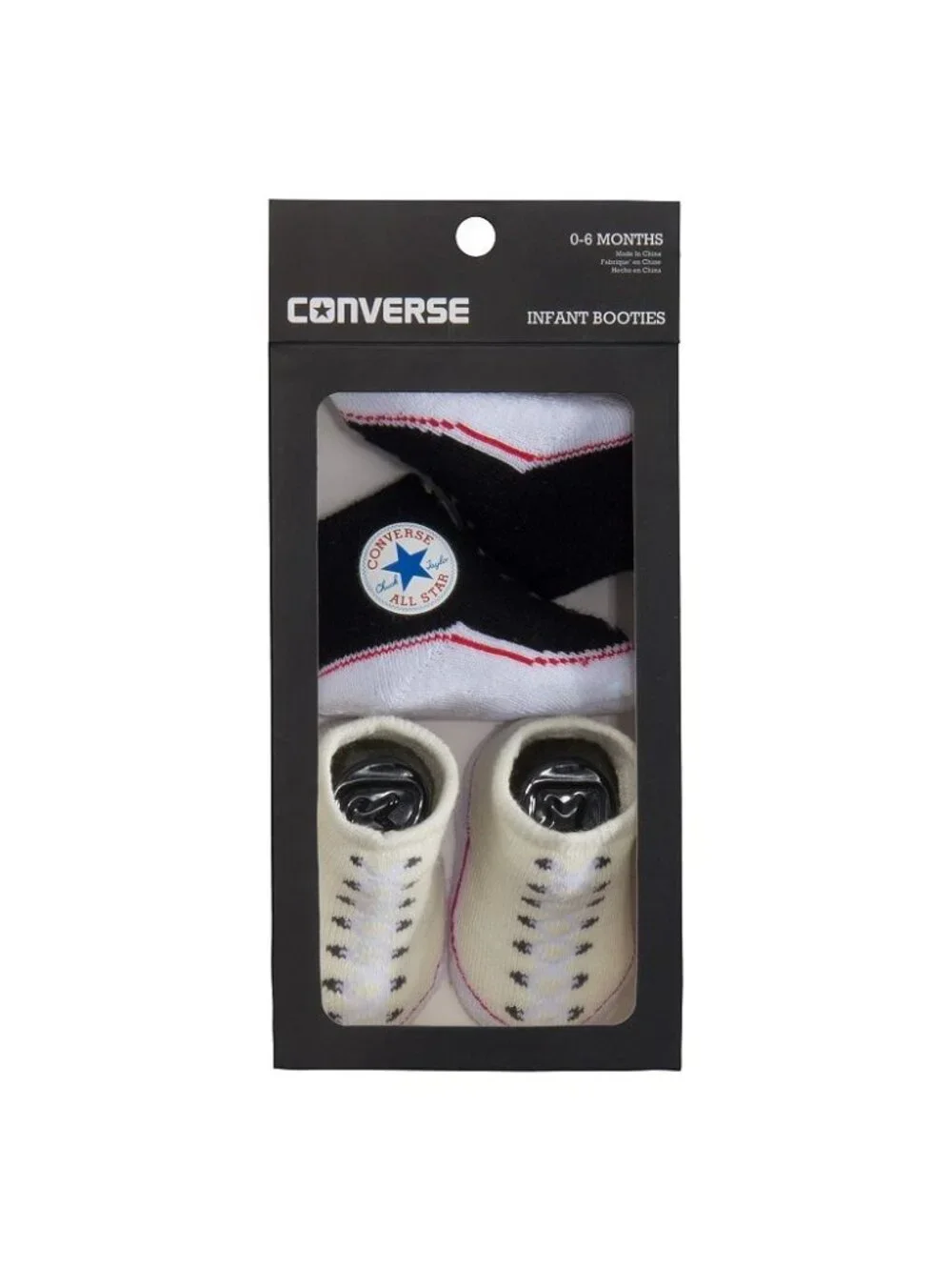 Converse Infant Booties Set 0-6 Months White & Black Sock Shoes