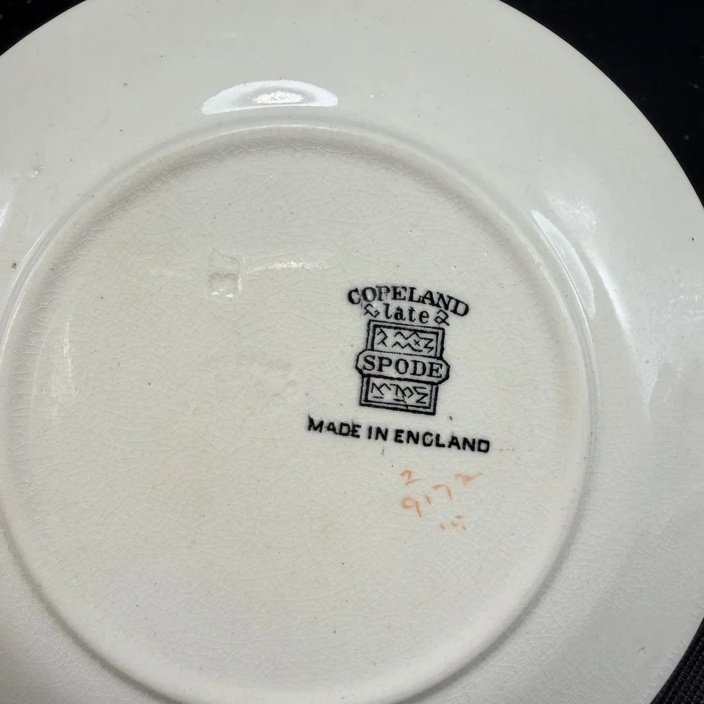 Copeland Late Spode Ashtray Floral Butterfly England Vintage 5 Inch Cream Red