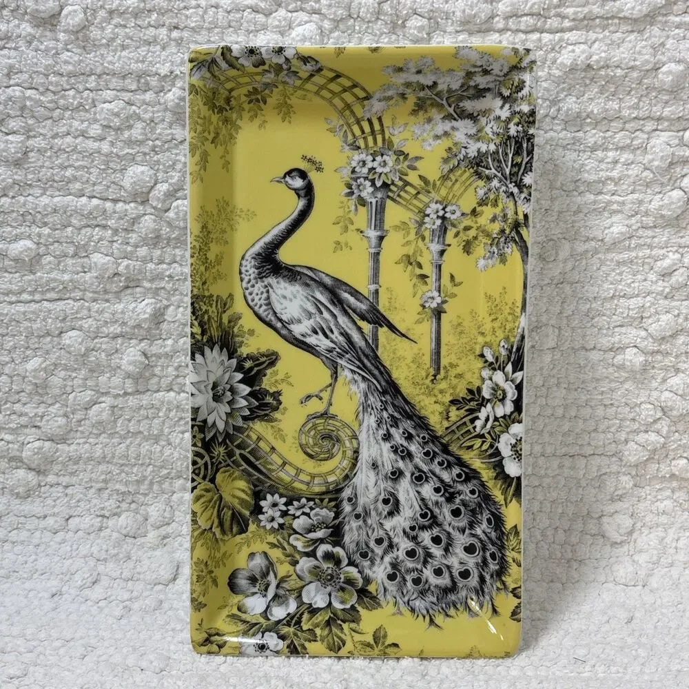 Fringe Studio Peacock Tray Yellow Black chinoiserie 9