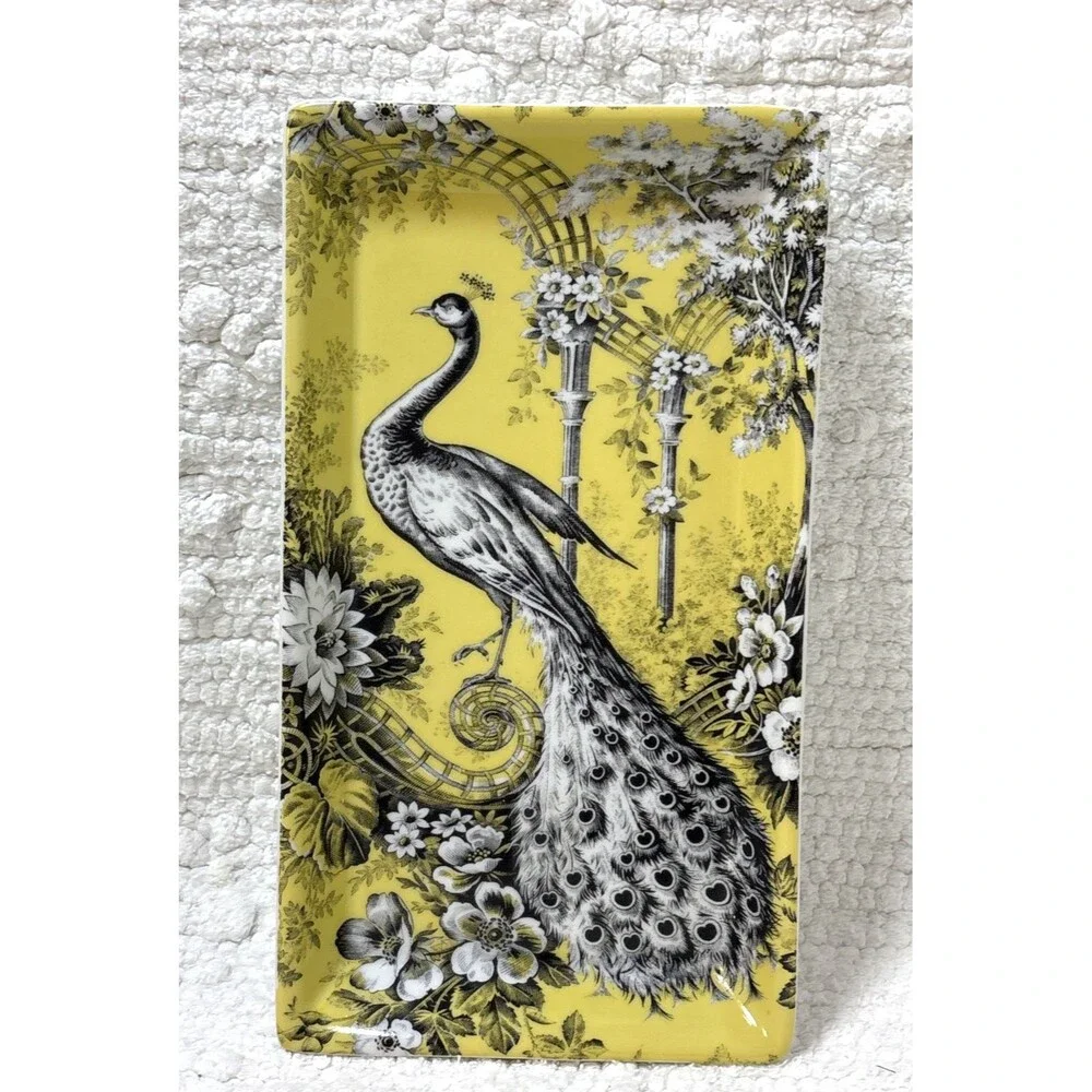 Fringe Studio Peacock Tray Yellow Black chinoiserie 9