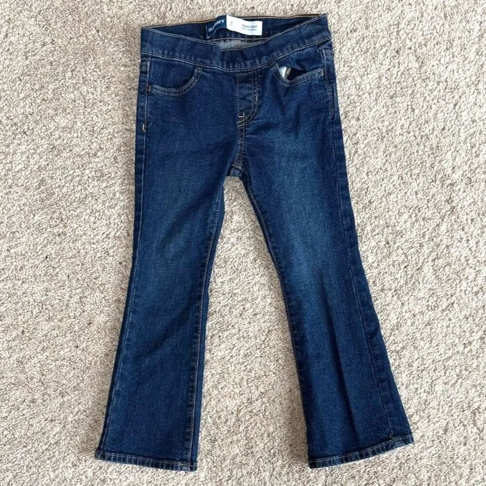 Old Navy Girls Small 6-7 Dark Wash Bootcut Jeans Built-In Tough Denim School EUC