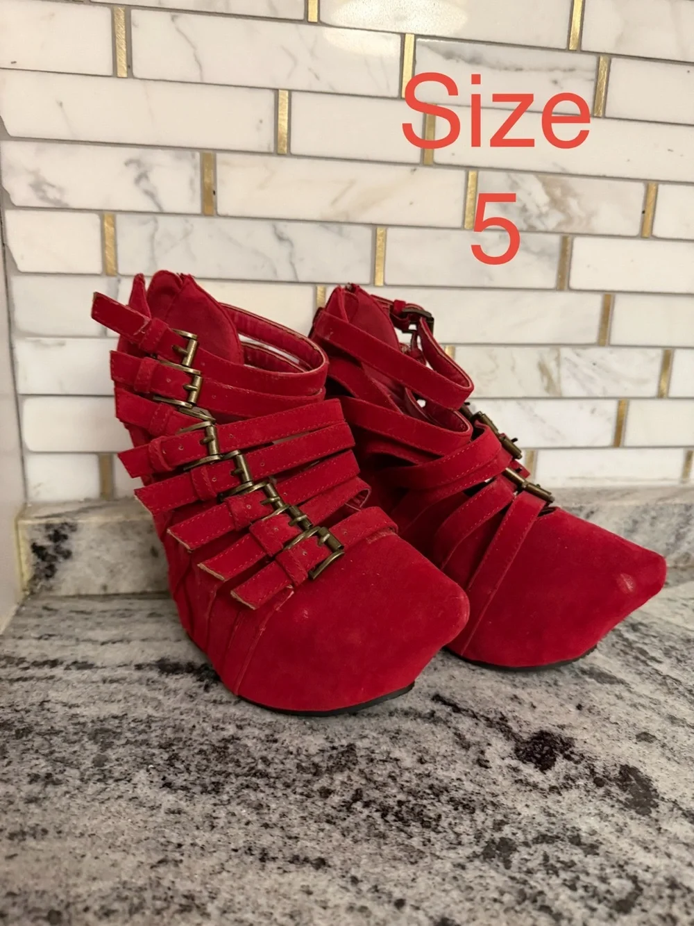 Women's size 5 Strappy Suede Wedge Booties - 3 in bundle.