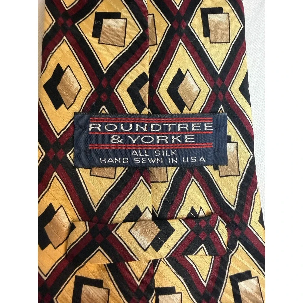 Roundtree & Yorke Men's Necktie 100% Silk Vintage Tie Geometric Art Deco