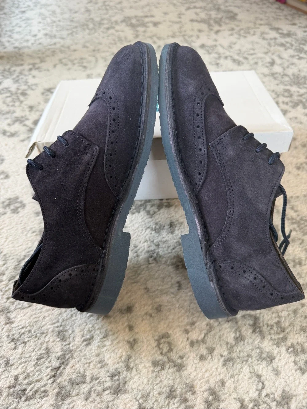 Children's Navy Suede Lace-Up Wingtip Dress Shoes