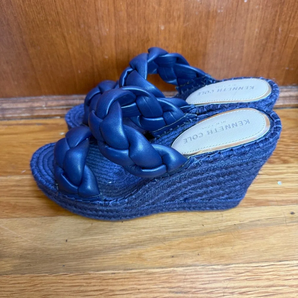 Kenneth Cole Olivia‎ Braid Navy Blue Espadrille Wedge Sandals Womens Size 7M