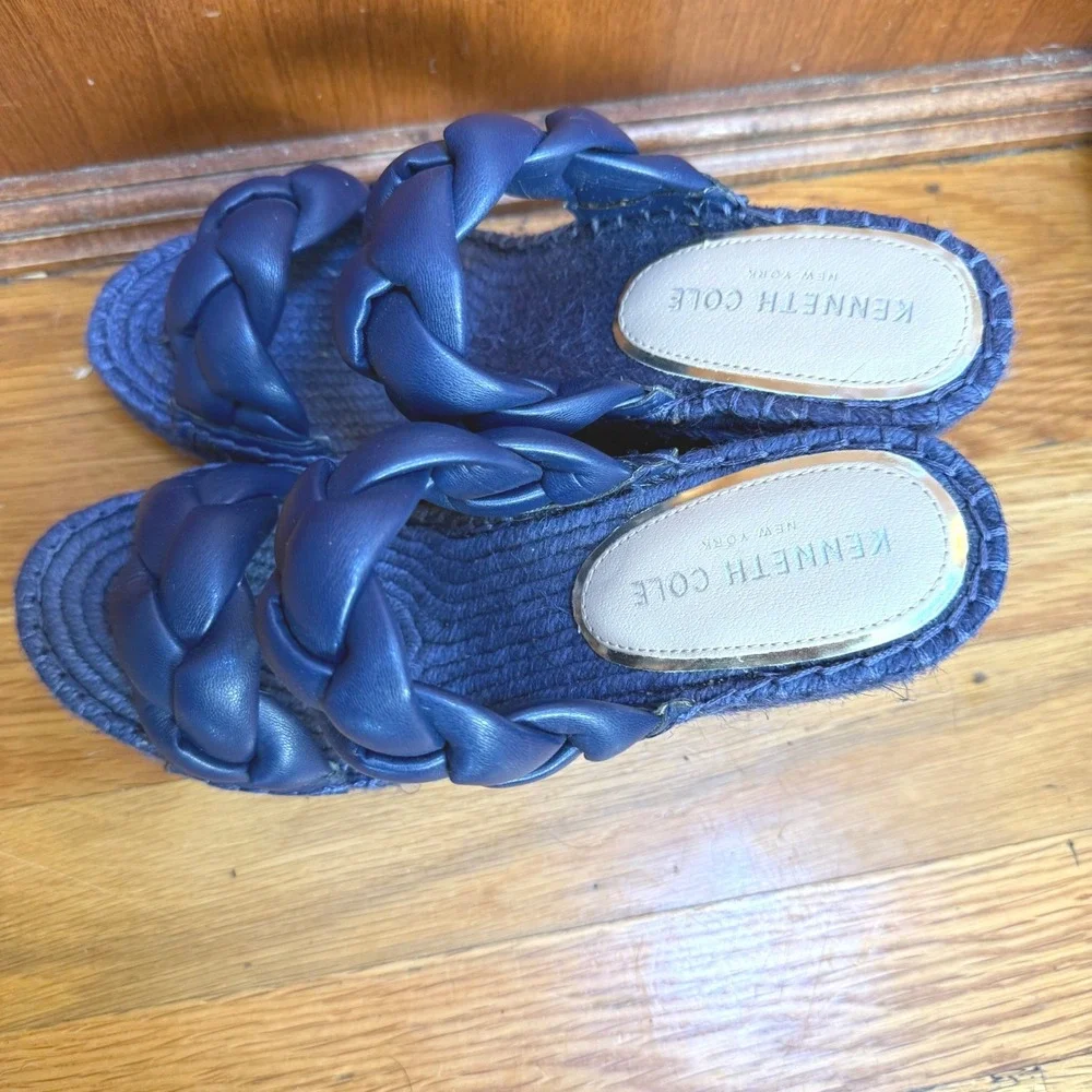 Kenneth Cole Olivia‎ Braid Navy Blue Espadrille Wedge Sandals Womens Size 7M