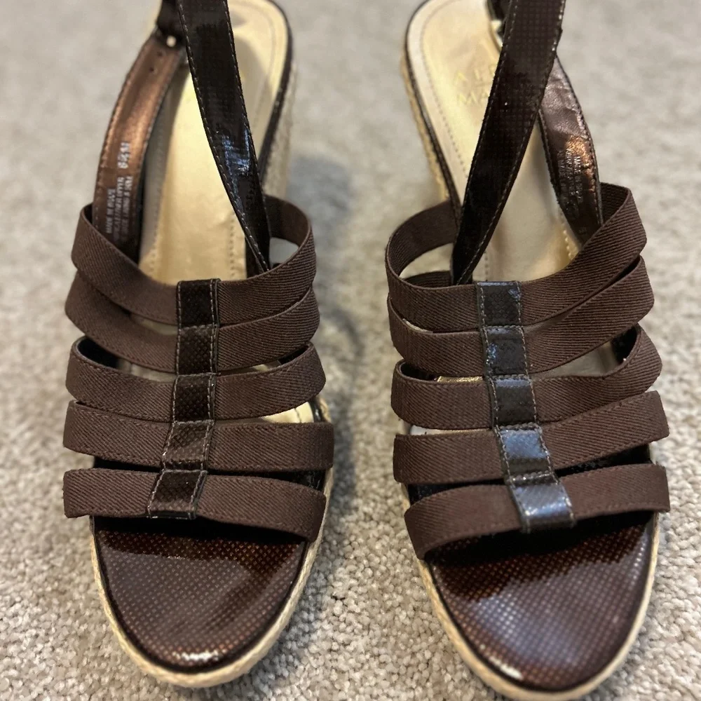Alex Marie Brown Multi-Strap Espadrille Slingback Wedge Sandals