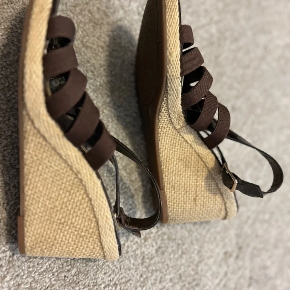 Alex Marie Brown Multi-Strap Espadrille Slingback Wedge Sandals