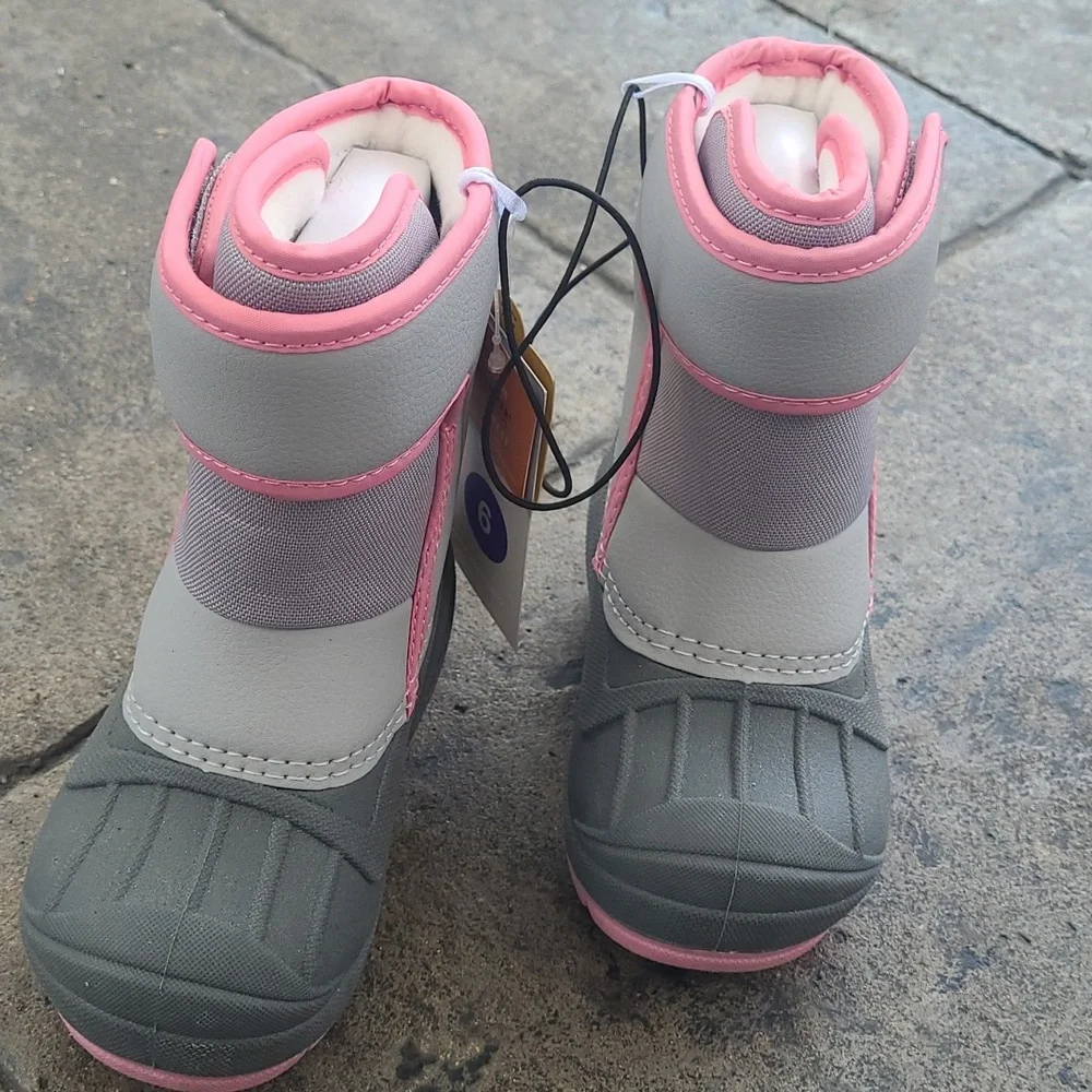New! Cat & Jack Denver Girls 11 winter snow waterproof leather pink gray boots