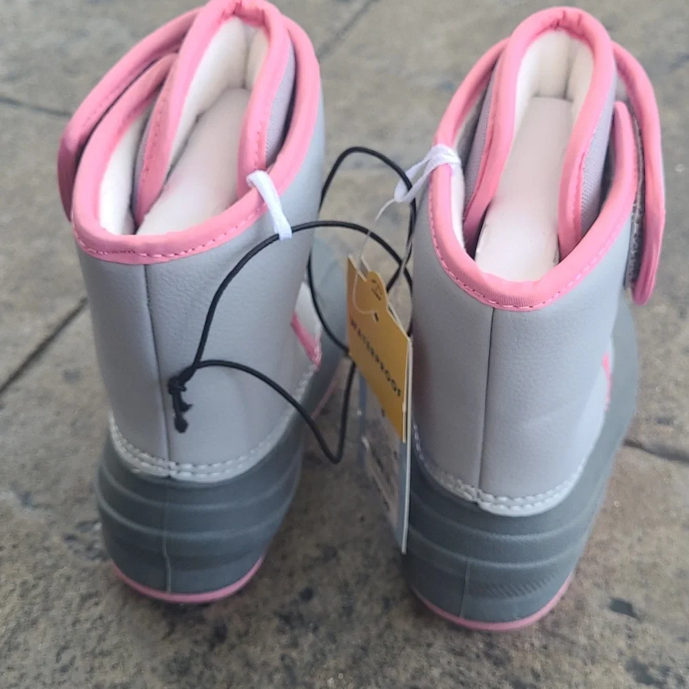 New! Cat & Jack Denver Girls 10 winter snow waterproof leather pink gray boots