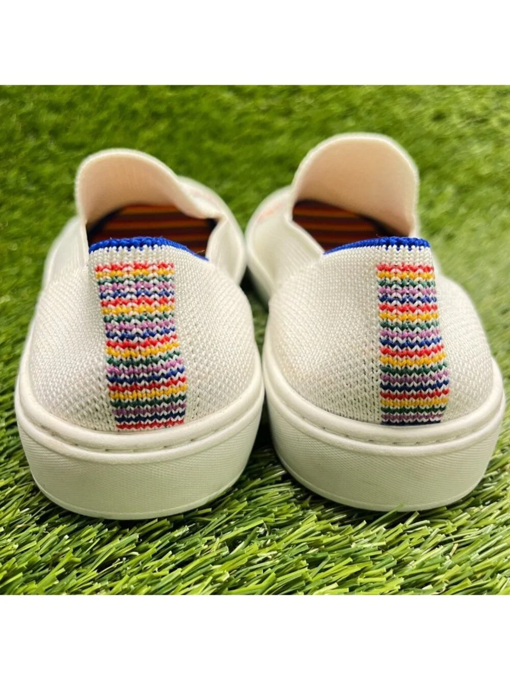 Rothy's The Kids Girls Size 3Y Ivory Blue Red Casual Classic Slip On Flats Shoes