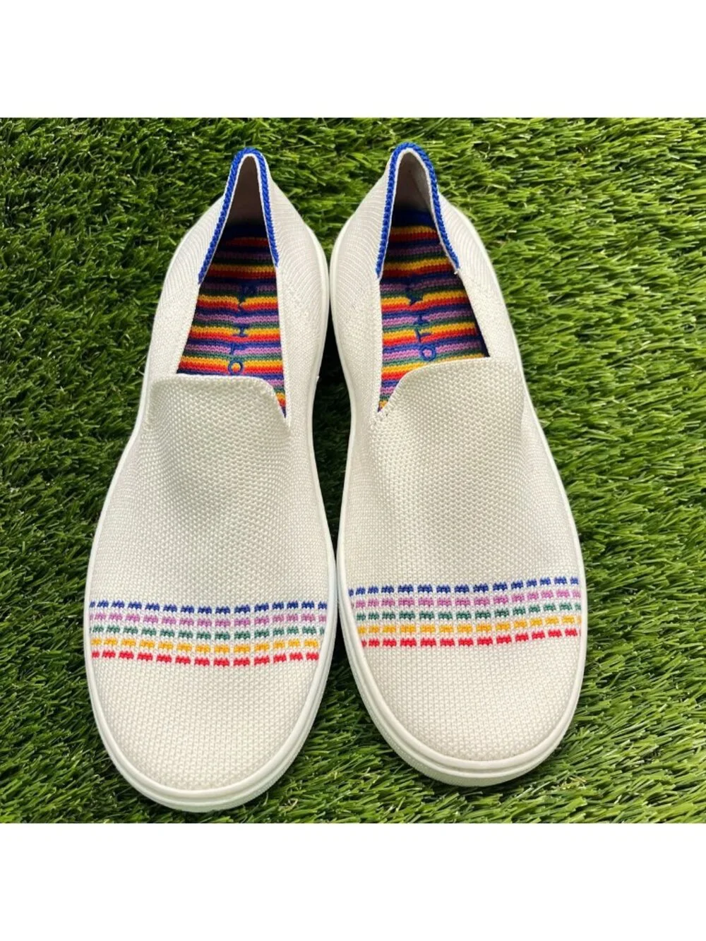 Rothy's The Kids Girls Size 3Y Ivory Blue Red Casual Classic Slip On Flats Shoes