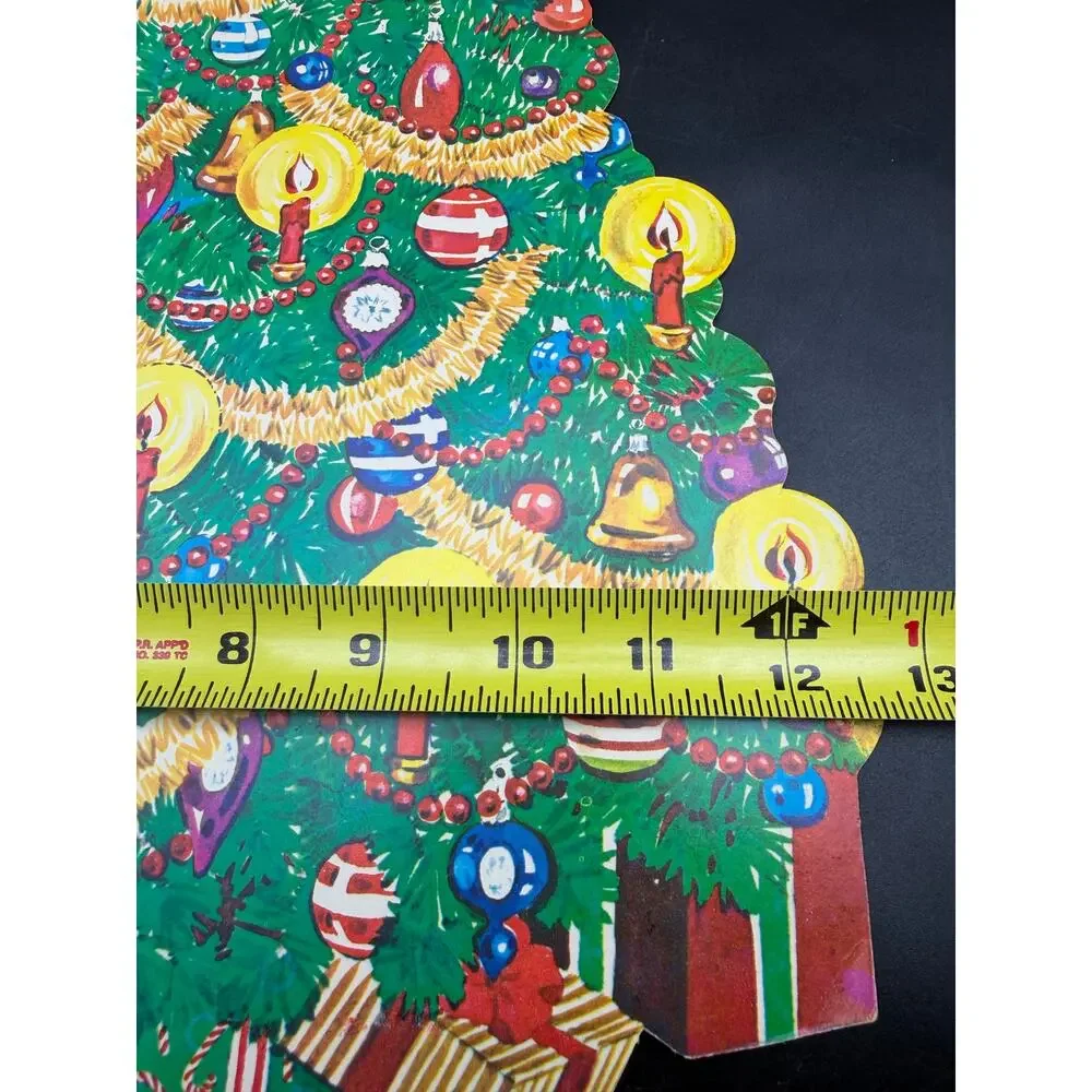 Vintage Cardboard Christmas Tree Die Cut Stand Up Candle Ornament Holiday Decor
