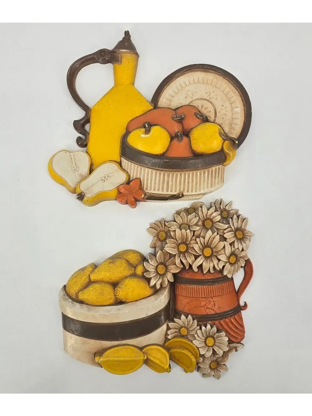 Vintage Burwood Wall Plaques – Fruit &‎ Floral Kitchen Still Life – Set of 2